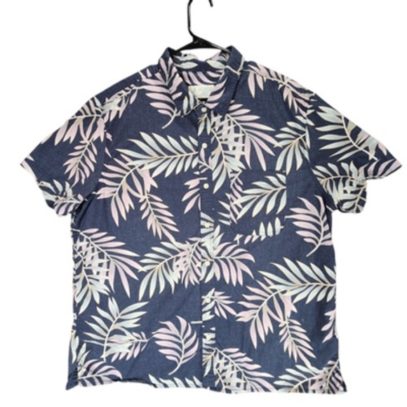 American Eagle Hawaiian Shirt sz XXL Men Blue Pink Stretch Tropical Island Aloha - Picture 1 of 9